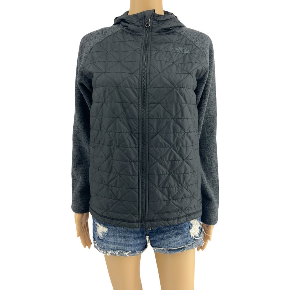 The North Face Gray Quilted Zip Up Hoodie Jacket Hybrid Knit Women's Small